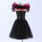 Halloween girls' mesh puffy dress with matching hat, children's witch performance costume