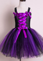Halloween girls mesh tutu skirt Maleficent witch dress with hairband two-piece set Halloween girls mesh tutu skirt Maleficent witch dress with hairband two-piece set