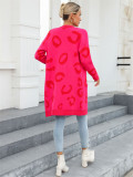 Plus Size Women Fall and Winter Leopard Knitting Cardigan Sweater