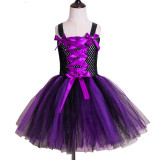 Halloween girls mesh tutu skirt Maleficent witch dress with hairband two-piece set