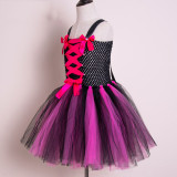 Halloween girls mesh tutu skirt Maleficent witch dress with hairband two-piece set