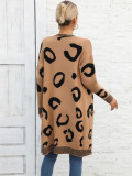 Plus Size Women Fall and Winter Leopard Knitting Cardigan Sweater