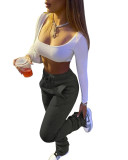 Women Fleece Sports Casual Drawstring Pockets Stacked Pant