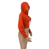 Women Fall and Winter Casual Sexy Solid Hooded Hollow Long Sleeve Top