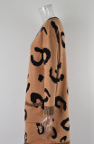 Plus Size Women Fall and Winter Leopard Knitting Cardigan Sweater