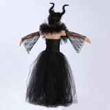 Halloween Dark Queen Costume Mesh Lace Sleeve Children's Stage Performance Costume