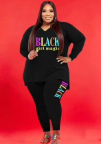 Plus Size Women Sports Casual Printed Top and Pant Two-piece Set