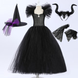 Halloween Dark Queen Costume Mesh Lace Sleeve Children's Stage Performance Costume