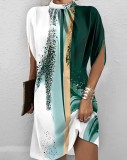 Women Round Neck Loose Bat Sleeves Round Neck Dress