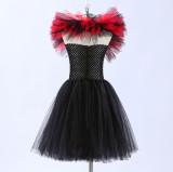 Halloween girls' mesh puffy dress with matching hat, children's witch performance costume
