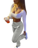 Women Fleece Sports Casual Drawstring Pockets Stacked Pant