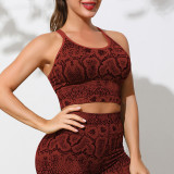 Women Snake Print Sports Yoga Two Piece Set