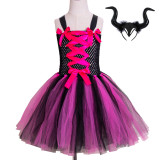 Halloween girls mesh tutu skirt Maleficent witch dress with hairband two-piece set