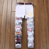 Men's Stretch Casual Printed Straight Denim Pants