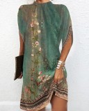 Women Round Neck Loose Bat Sleeves Round Neck Dress
