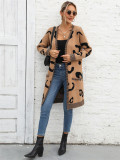 Plus Size Women Fall and Winter Leopard Knitting Cardigan Sweater