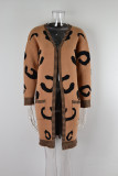Plus Size Women Fall and Winter Leopard Knitting Cardigan Sweater