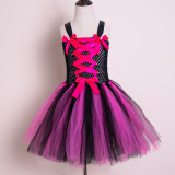 Halloween girls mesh tutu skirt Maleficent witch dress with hairband two-piece set