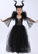 Halloween Dark Queen Costume Mesh Lace Sleeve Children's Stage Performance Costume Halloween Dark Queen Costume Mesh Lace Sleeve Children's Stage Performance Costume