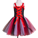 Halloween girls mesh tutu skirt Maleficent witch dress with hairband two-piece set