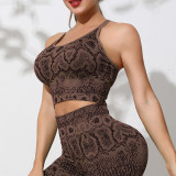 Women Snake Print Sports Yoga Two Piece Set