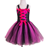 Halloween girls mesh tutu skirt Maleficent witch dress with hairband two-piece set