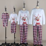 Christmas deer print Round Neck plaid home wear family wear