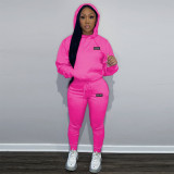 Women Casual Printed Velvet Hoodies and Pant Two-piece Set