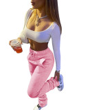 Women Fleece Sports Casual Drawstring Pockets Stacked Pant