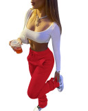 Women Fleece Sports Casual Drawstring Pockets Stacked Pant