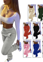 Women Fleece Sports Casual Drawstring Pockets Stacked Pant Women Fleece Sports Casual Drawstring Pockets Stacked Pant