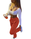 Women Fleece Sports Casual Drawstring Pockets Stacked Pant