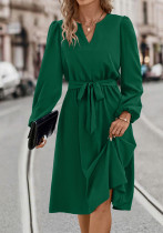 Women V-Neck Lace-Up Long Sleeve Dress Women V-Neck Lace-Up Long Sleeve Dress