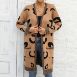 Plus Size Women Fall and Winter Leopard Knitting Cardigan Sweater