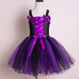 Halloween girls mesh tutu skirt Maleficent witch dress with hairband two-piece set