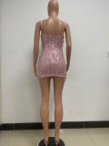 Women's Deep V Sleeveless Sequined Bodycon Dress