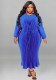Plus Size Autumn Women's Zipper Round Neck Long Sleeve Pleated Dress