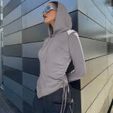 Women's Autumn Style Street Drawstring Irregular Slim Fit Hooded Top For Women
