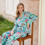 Flamingo Print Pajamas For Women Spring And Autumn Long Sleeve Outdoor Wear Homewear Set