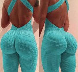 Jacquard Jumpsuit Sexy Yoga Wear Jumpsuit Women's Low Back Fitness One Piece Pants