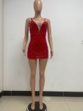 Women's Deep V Sleeveless Sequined Bodycon Dress