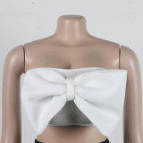 Sexy Slim Contrast Color Strapless Bow Mesh Top Mermaid Party Skirt two piece set