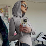 Women's Autumn Style Street Drawstring Irregular Slim Fit Hooded Top For Women