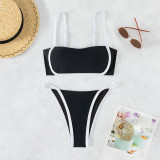 Color Block Strappy Sexy Low Waist Two Pieces Bikini Swimsuit