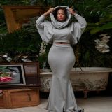 Sexy Slim Solid Color Hooded Fishtail Skirt Set