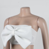 Sexy Slim Contrast Color Strapless Bow Mesh Top Mermaid Party Skirt two piece set