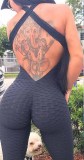 Jacquard Jumpsuit Sexy Yoga Wear Jumpsuit Women's Low Back Fitness One Piece Pants