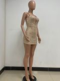 Women's Deep V Sleeveless Sequined Bodycon Dress