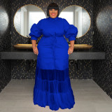 Chic Mesh Patchwork Short Sleeve Autumn Turndown Collar Button Up Plus Size Dress