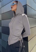 Women's Autumn Style Street Drawstring Irregular Slim Fit Hooded Top For Women Women's Autumn Style Street Drawstring Irregular Slim Fit Hooded Top For Women